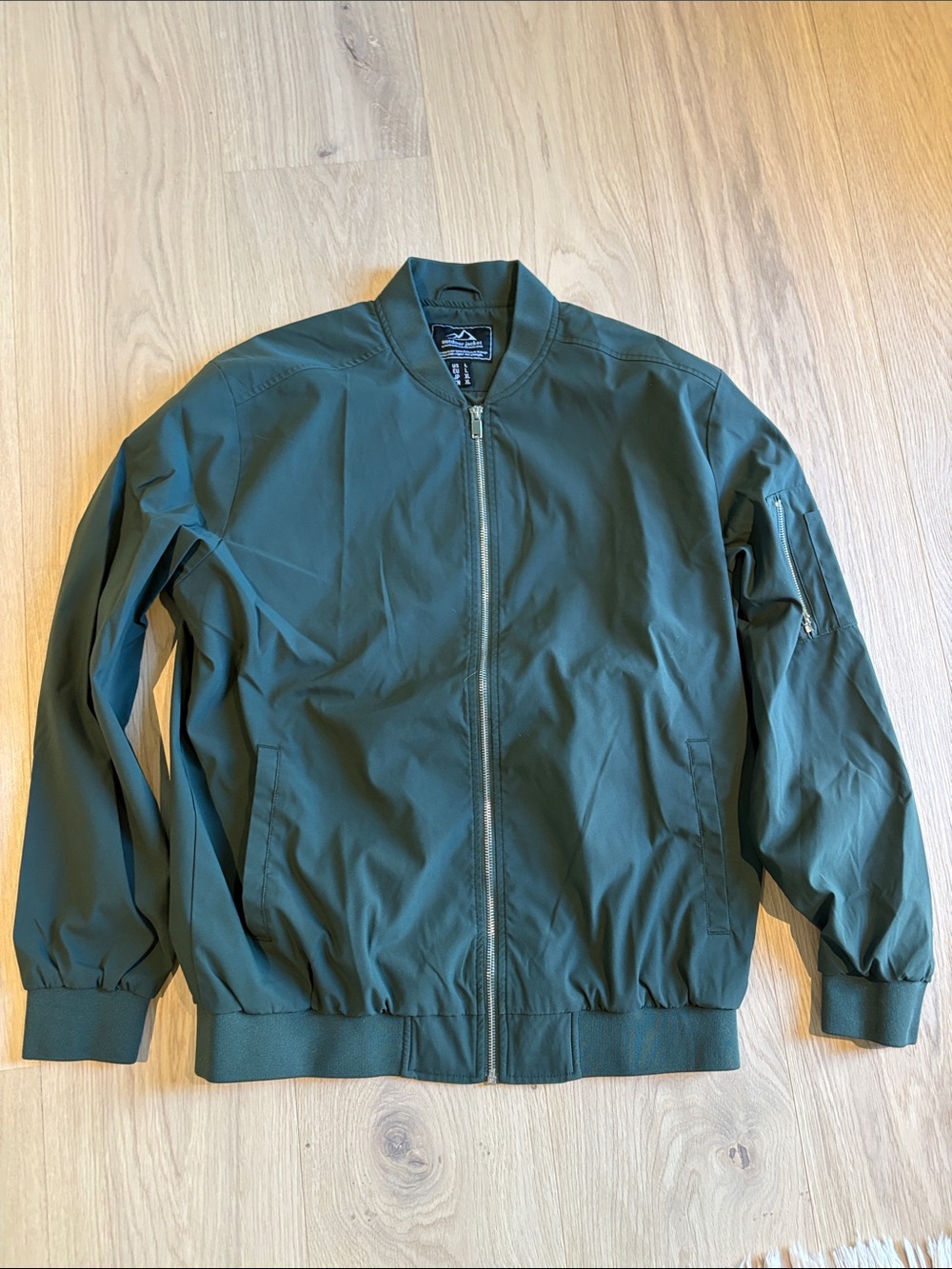Men's Forest Green Bomber Jacket with Zip Closure